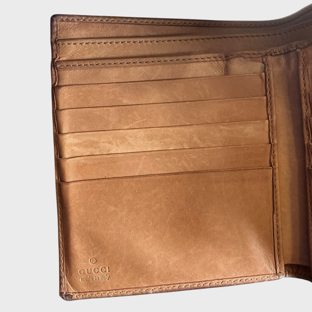 Vintage Gucci Brown Leather Web Stripe Bifold Wallet - Picture 9 of 16